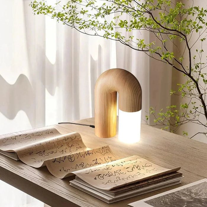 ArcForma Designer Table Lamp – Contemporary Curved Lighting | Modern Wooden Accent Lamp