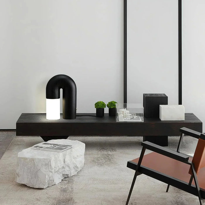 ArcForma Designer Table Lamp – Contemporary Curved Lighting | Modern Wooden Accent Lamp