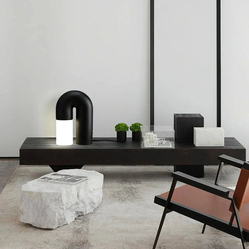 ArcForma Designer Table Lamp – Contemporary Curved Lighting | Modern Wooden Accent Lamp