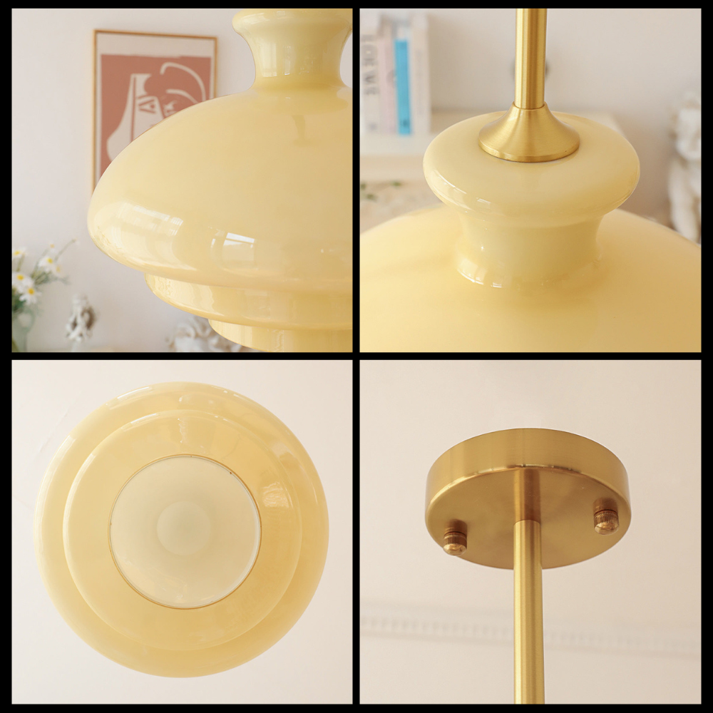 Bauhaus Glass Pendant Light – Cream Yellow Hanging Lamp | Vintage Modern Interior Lighting