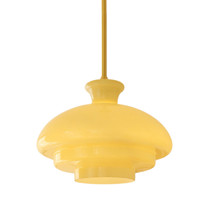 Bauhaus Glass Pendant Light – Cream Yellow Hanging Lamp | Vintage Modern Interior Lighting
