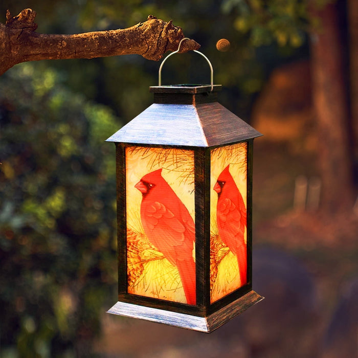 Charming Cardinal Lantern – Solar Decorative Outdoor Lantern | Portable Garden Lighting
