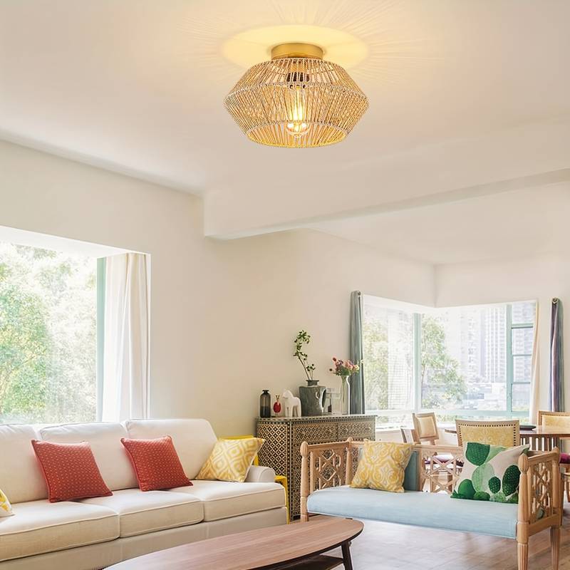 Solvaya Boho Ceiling Light – Handwoven Rattan Flush Mount Lamp | Natural Bohemian Interior Lighting
