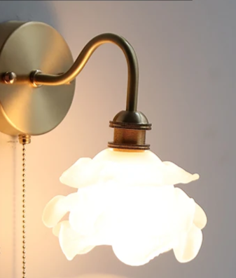 Nordic Copper Wall Light – E26 Glass Wall Lamp with Pull Cord Switch | Elegant Bathroom & Bedroom Lighting | Contemporary Scandinavian Design
