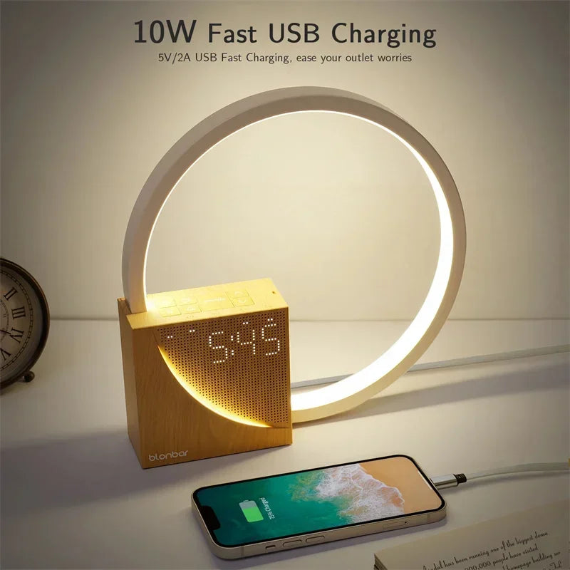 LumiClock Touch Bedside Lamp – LED Alarm Clock Night Light | Modern Wooden Table Lamp with Touch Control