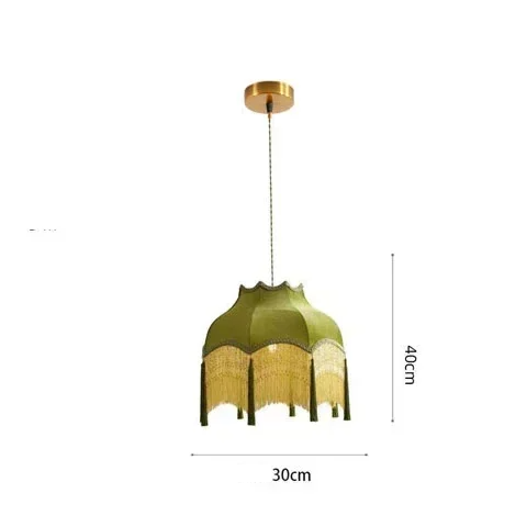 French Vintage Fabric Pendant Light with Tassel Shade – Elegant Boho Chandelier | Warm Ambient Lighting