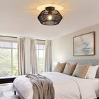 Solvaya Boho Ceiling Light – Handwoven Rattan Flush Mount Lamp | Natural Bohemian Interior Lighting
