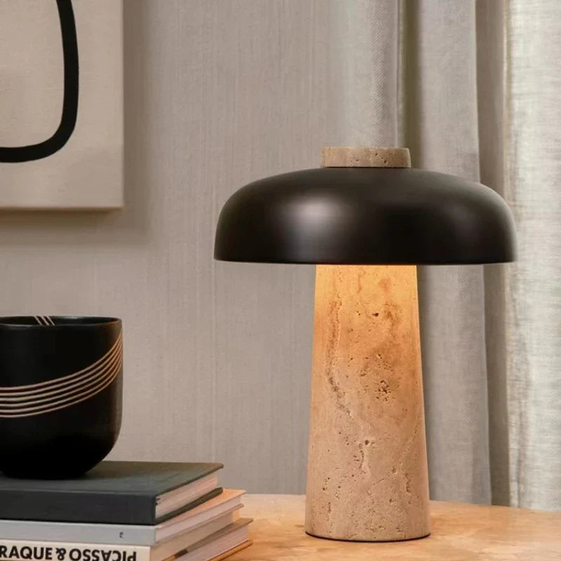 TerraStone Travertine Table Lamp – Natural Stone Designer Light | Wabi-Sabi Ambient Lighting