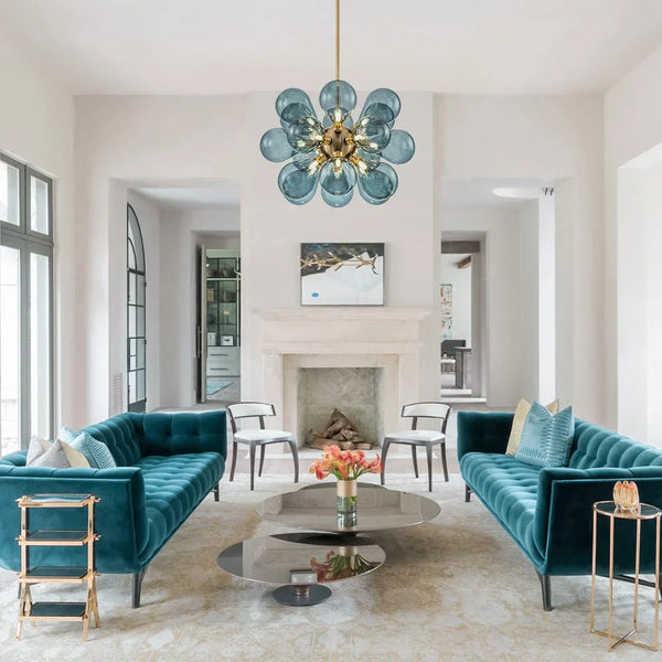 Blue Bubble Cluster Chandelier – Artistic Glass Globe Ceiling Light | Luxury Modern Statement Lighting