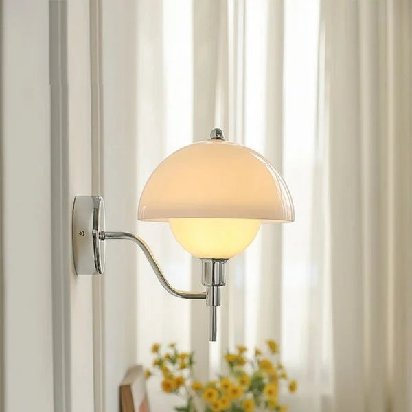Mushroom Glow Wall Light – Organic Glass Sconce | Nordic Cream Accent Lighting