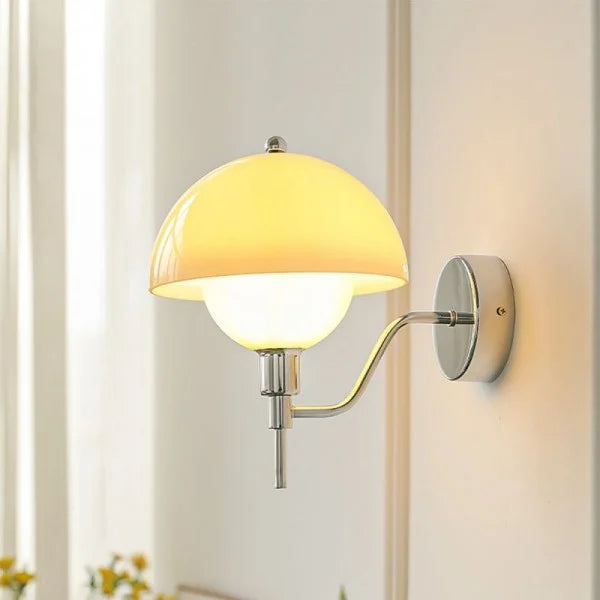 Mushroom Glow Wall Light – Organic Glass Sconce | Nordic Cream Accent Lighting