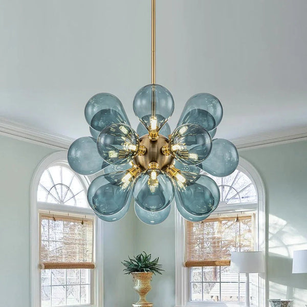 Blue Bubble Cluster Chandelier – Artistic Glass Globe Ceiling Light | Luxury Modern Statement Lighting