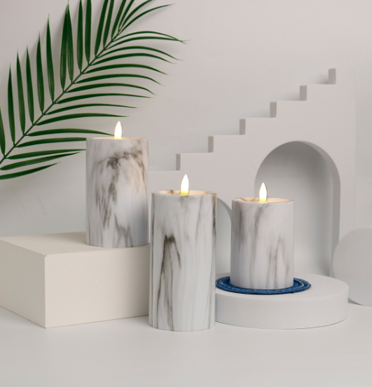 MarbleGlow LED Candle Set – 3 Piece Flameless Marble Effect Candles | Warm White Decorative Lighting