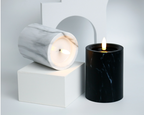 MarbleGlow LED Candle Set – 3 Piece Flameless Marble Effect Candles | Warm White Decorative Lighting