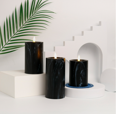 MarbleGlow LED Candle Set – 3 Piece Flameless Marble Effect Candles | Warm White Decorative Lighting