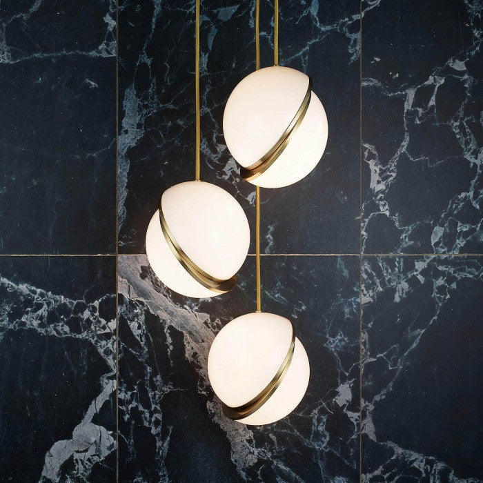 Crescent Globe Pendant Light – Modern Brass & Acrylic Chandelier | Luxury Ambient Ceiling Lighting