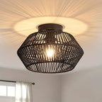 Solvaya Boho Ceiling Light – Handwoven Rattan Flush Mount Lamp | Natural Bohemian Interior Lighting