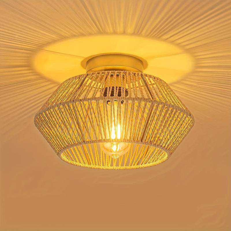Solvaya Boho Ceiling Light – Handwoven Rattan Flush Mount Lamp | Natural Bohemian Interior Lighting