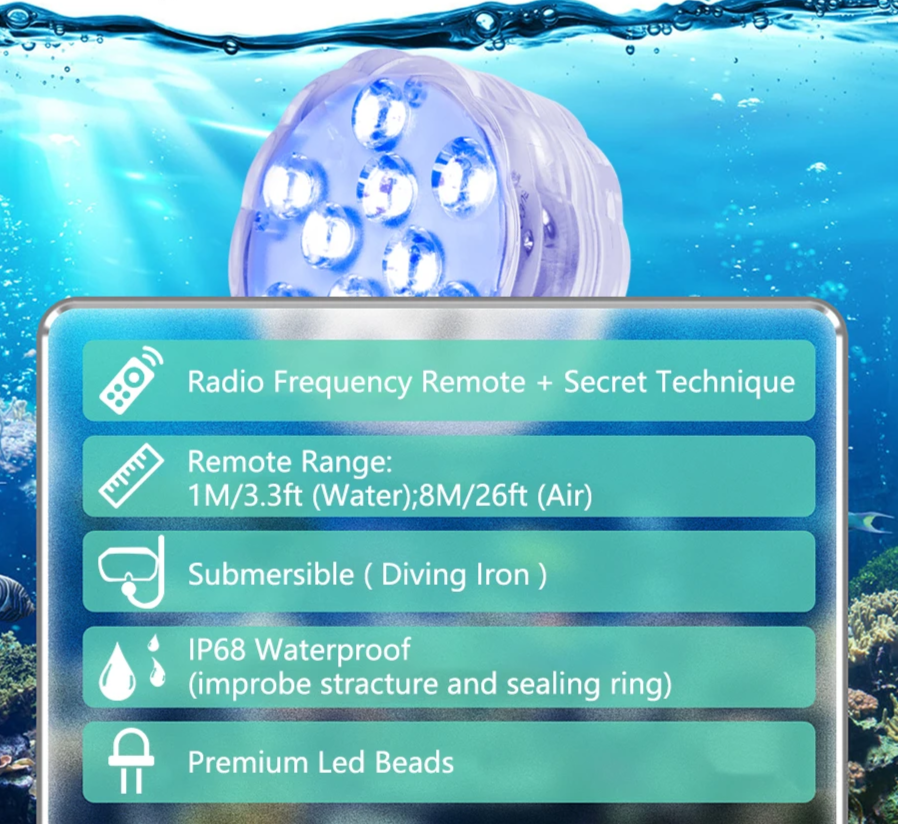 HydraGlow RGB Underwater Lights – Magnetic IP68 Pool & Aquarium LED Lights | Waterproof Colour-Changing Lighting