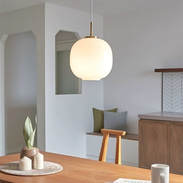 Nordic Opal Glass Pendant Light – Modern Lantern Hanging Lamp | Scandinavian Ambient Interior Lighting