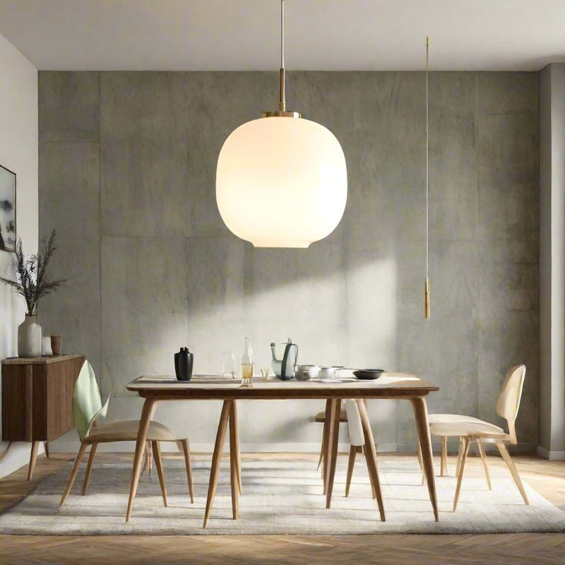 Nordic Opal Glass Pendant Light – Modern Lantern Hanging Lamp | Scandinavian Ambient Interior Lighting