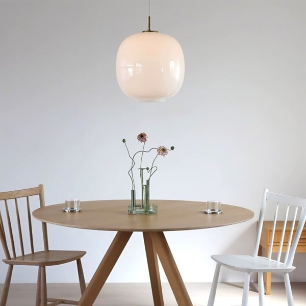 Nordic Opal Glass Pendant Light – Modern Lantern Hanging Lamp | Scandinavian Ambient Interior Lighting