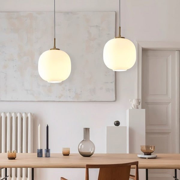 Nordic Opal Glass Pendant Light – Modern Lantern Hanging Lamp | Scandinavian Ambient Interior Lighting