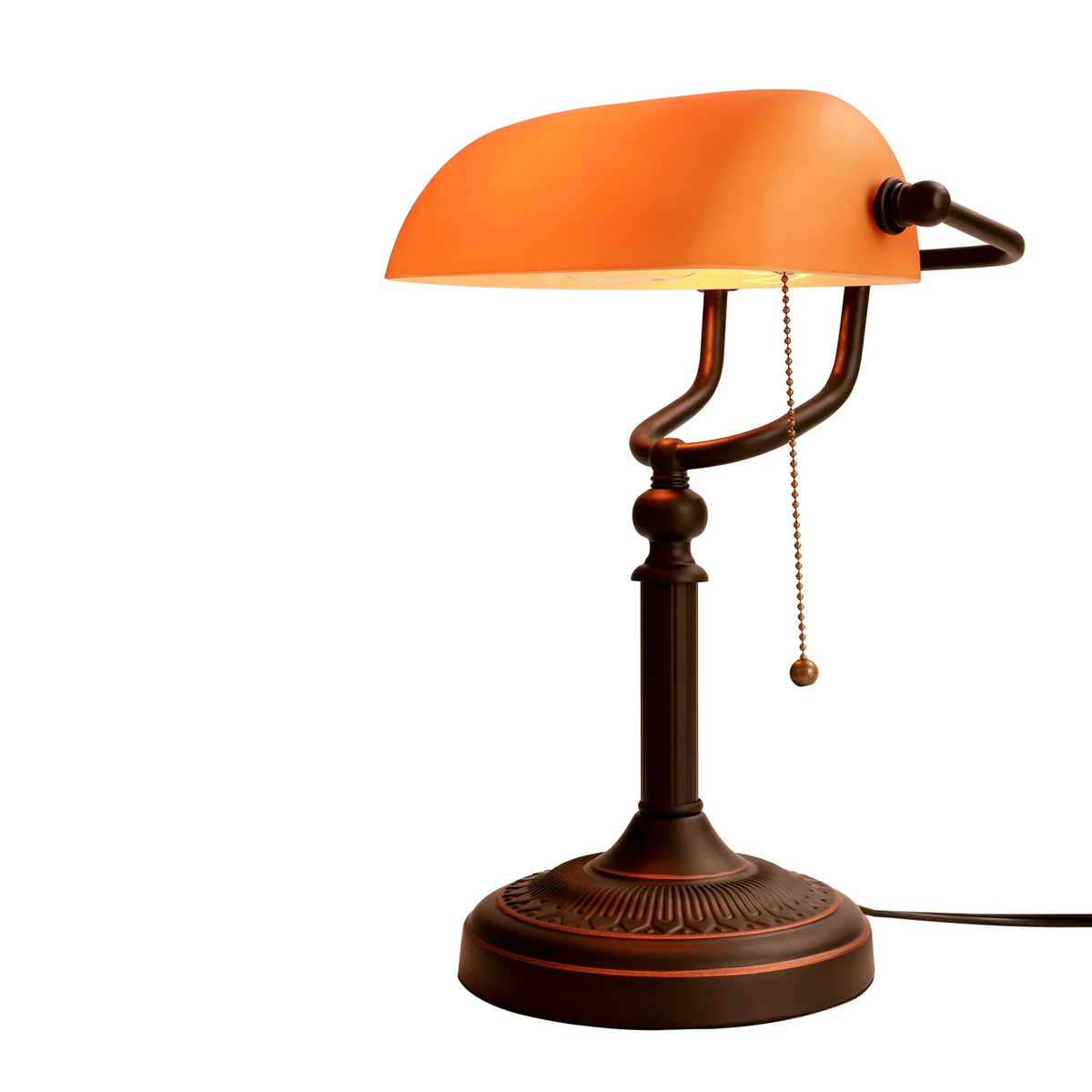 Vintage Amber Glass Table Lamp – Retro E26 Desk Light | Warm Ambient Lighting | Timeless Banker-Style Design