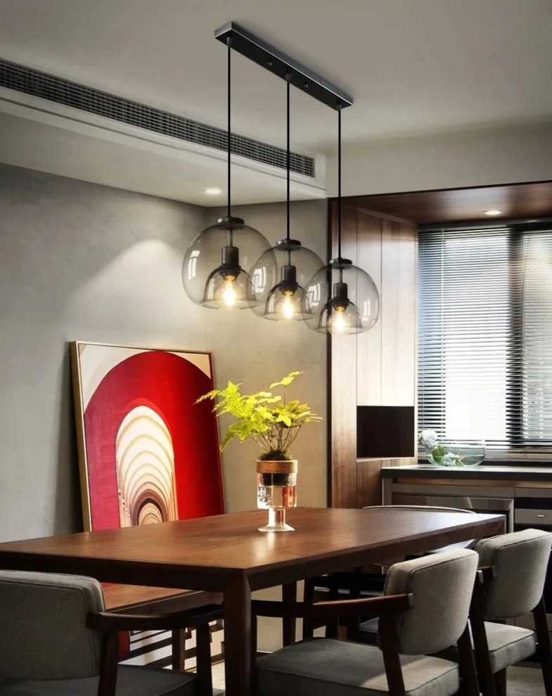 Amber Glass Pendant Light – Modern E26 Ceiling Lamp | Warm Ambient Lighting | Elegant Contemporary Interior Feature
