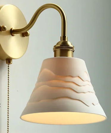 Nordic Copper Wall Light – E26 Glass Wall Lamp with Pull Cord Switch | Elegant Bathroom & Bedroom Lighting | Contemporary Scandinavian Design