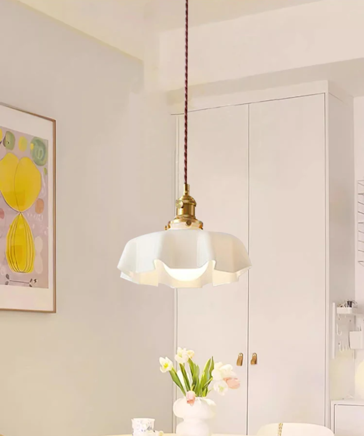 Cream Petal Glass Pendant Light – Scandinavian E26 Ceiling Lamp | Elegant Ambient Lighting | Contemporary Dining Room Feature
