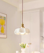 Cream Petal Glass Pendant Light – Scandinavian E26 Ceiling Lamp | Elegant Ambient Lighting | Contemporary Dining Room Feature