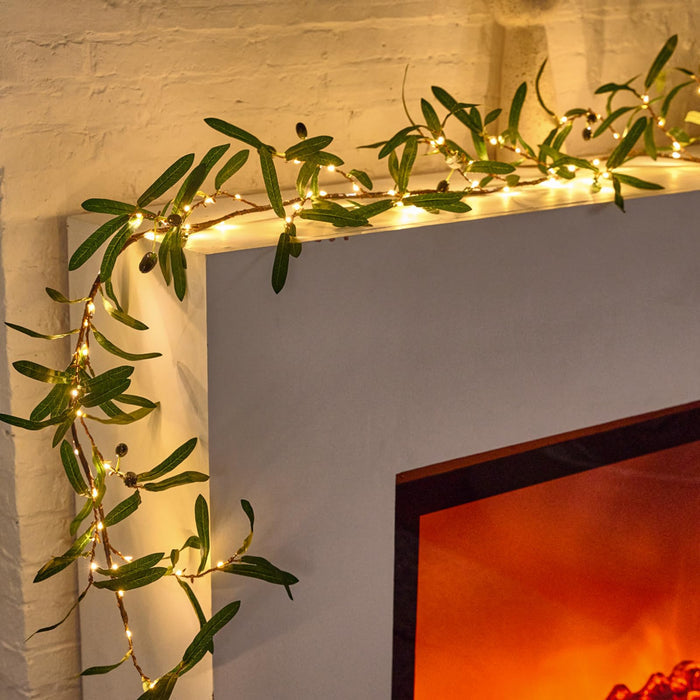 Enchanted Glowing Olive Branch – Decorative LED Garland with 96 Lights