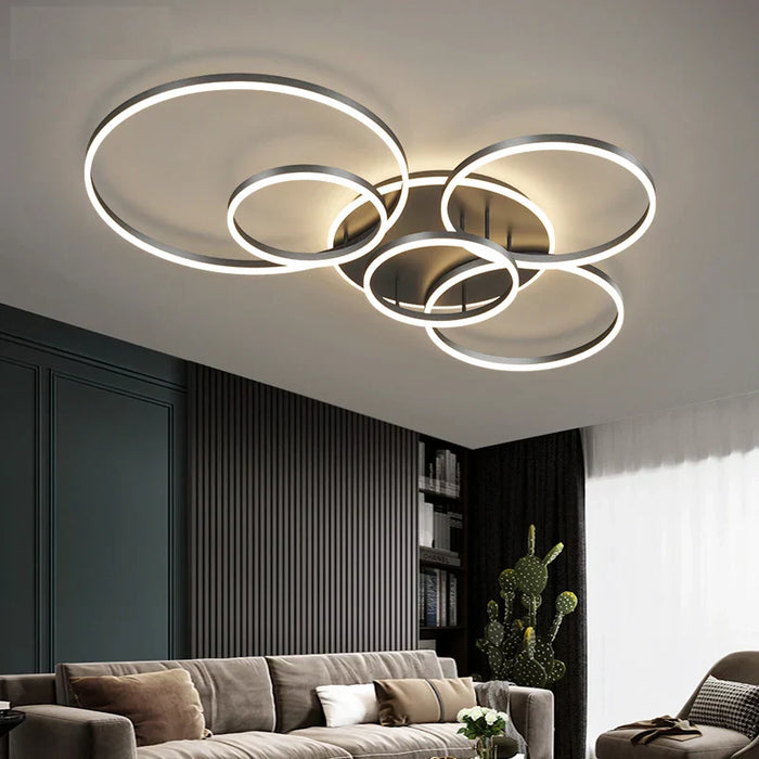 Noctis Halo Ceiling Light – Modern Black LED Ring Chandelier | Dimmable Contemporary Ceiling Lighting