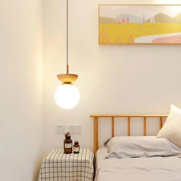 Nordic Half Wooden Pendant Light – Minimalist Scandinavian Hanging Lamp | Natural Modern Ceiling Lighting