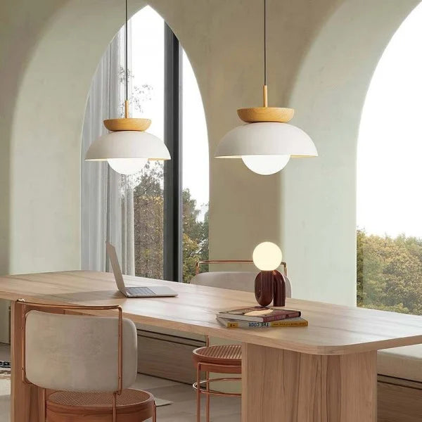 Nordic Half Wooden Pendant Light – Minimalist Scandinavian Hanging Lamp | Natural Modern Ceiling Lighting