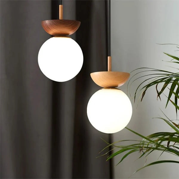 Nordic Half Wooden Pendant Light – Minimalist Scandinavian Hanging Lamp | Natural Modern Ceiling Lighting