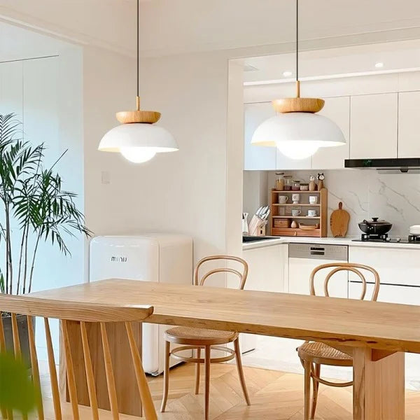 Nordic Half Wooden Pendant Light – Minimalist Scandinavian Hanging Lamp | Natural Modern Ceiling Lighting