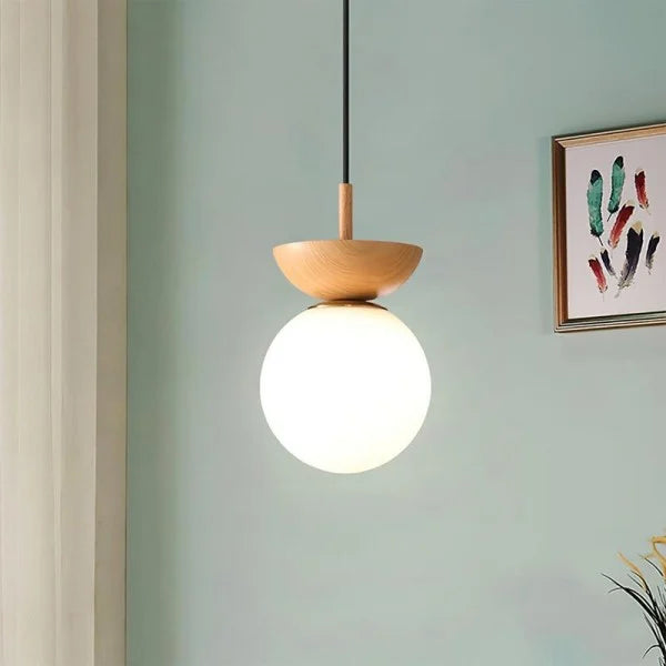 Nordic Half Wooden Pendant Light – Minimalist Scandinavian Hanging Lamp | Natural Modern Ceiling Lighting