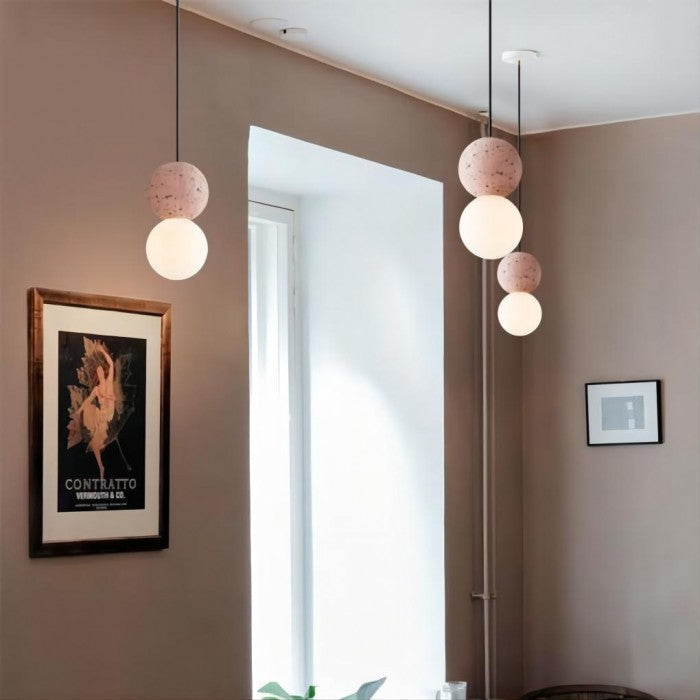 Orbis Stone Pendant Light – Contemporary Cement Hanging Lamp | Sculptural Glass Lighting | Modern Architectural Décor