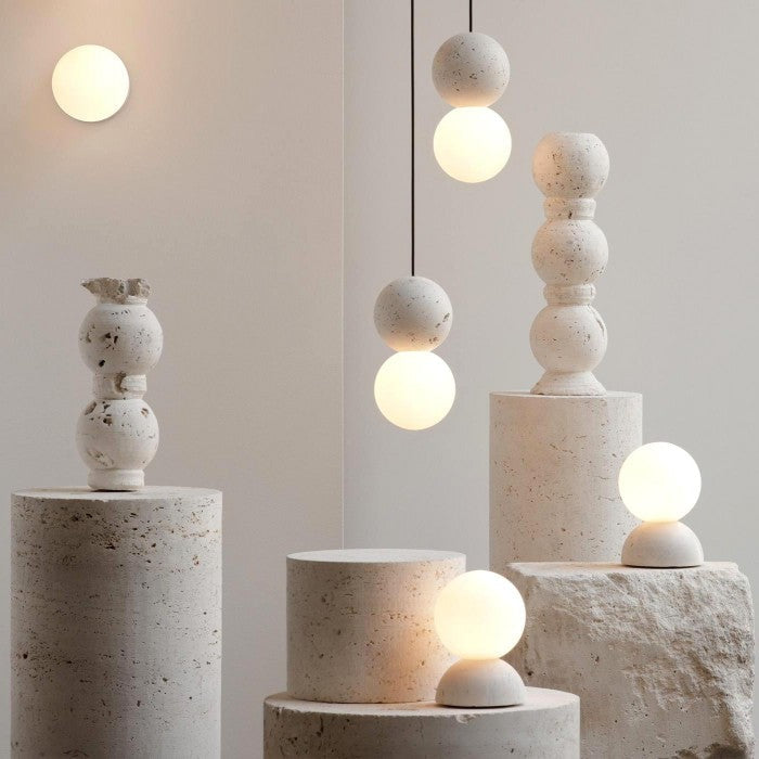 Orbis Stone Pendant Light – Contemporary Cement Hanging Lamp | Sculptural Glass Lighting | Modern Architectural Décor
