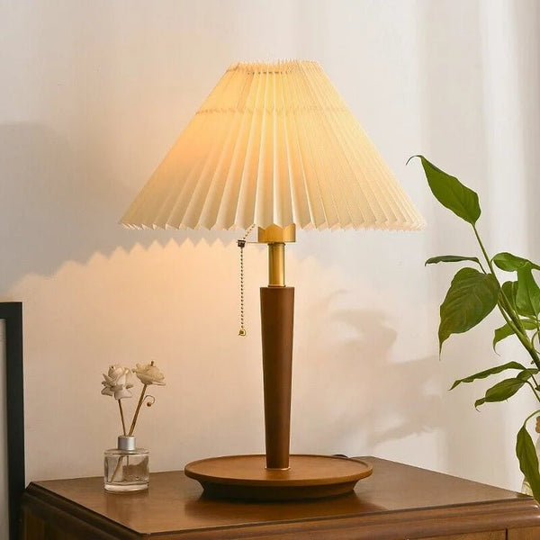 Walden Pleated Table Lamp – Vintage Wooden Lighting | Mid-Century Ambient Design