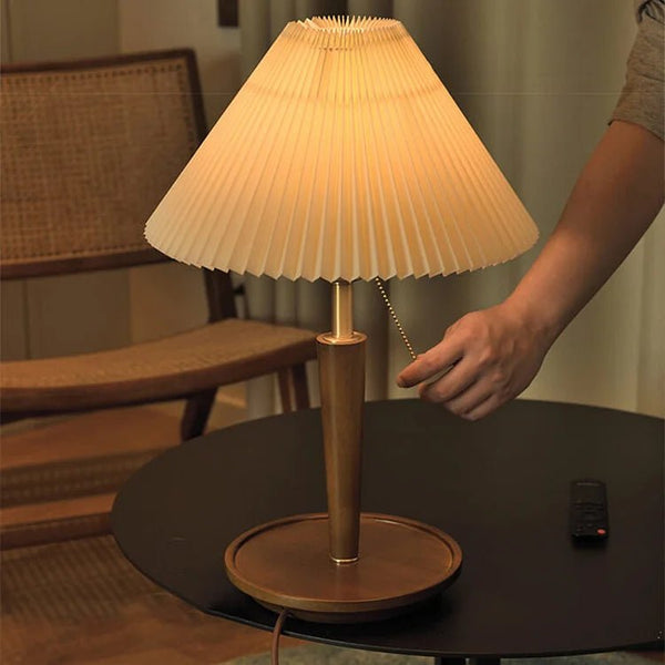 Walden Pleated Table Lamp – Vintage Wooden Lighting | Mid-Century Ambient Design