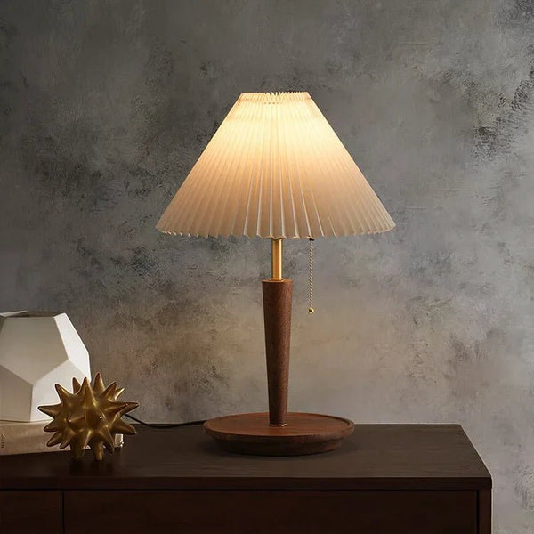 Walden Pleated Table Lamp – Vintage Wooden Lighting | Mid-Century Ambient Design