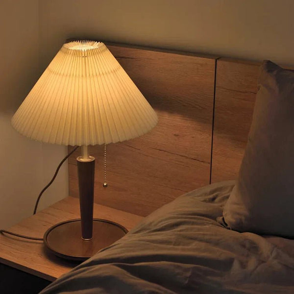 Walden Pleated Table Lamp – Vintage Wooden Lighting | Mid-Century Ambient Design