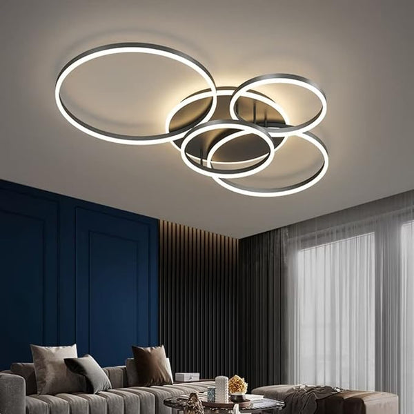 Noctis Halo Ceiling Light – Modern Black LED Ring Chandelier | Dimmable Contemporary Ceiling Lighting