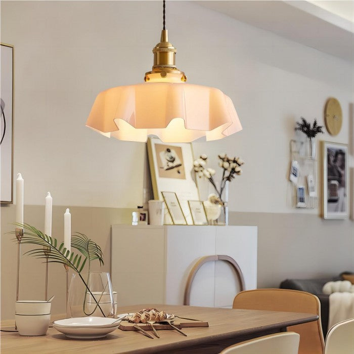 Fleuréa Glass Pendant Light – Vintage Floral Ceiling Lamp | Cream Retro Hanging Light for Elegant Interiors