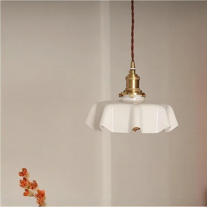 Fleuréa Glass Pendant Light – Vintage Floral Ceiling Lamp | Cream Retro Hanging Light for Elegant Interiors