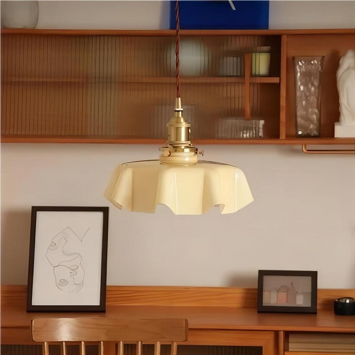 Fleuréa Glass Pendant Light – Vintage Floral Ceiling Lamp | Cream Retro Hanging Light for Elegant Interiors