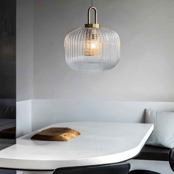 Tosqa Pendant Light – Ribbed Glass Hanging Lamp | Modern Ambient Interior Lighting